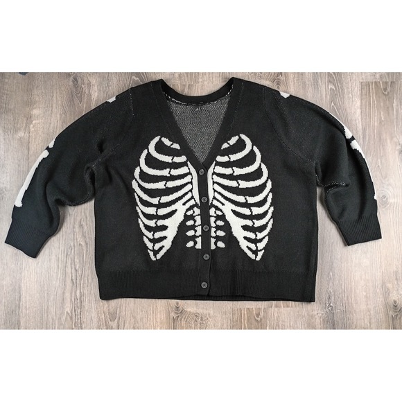 torrid Sweaters - Torrid Sweater Skeleton Bones Ribs Cardigan Halloween Black White Plus 4 26
